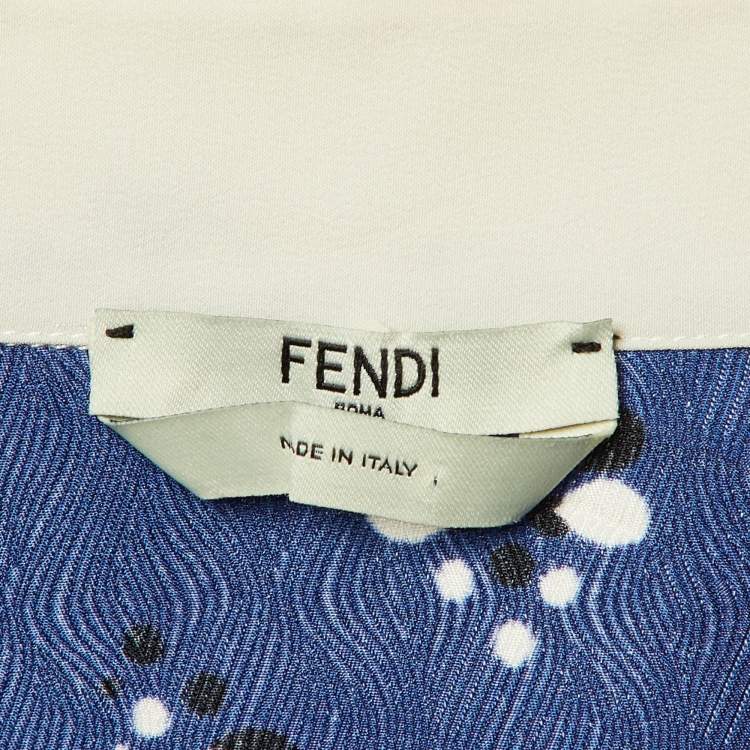 Pre Owned Fendi Navy Blue Printed Silk Blend Top & Skirt Set S/M