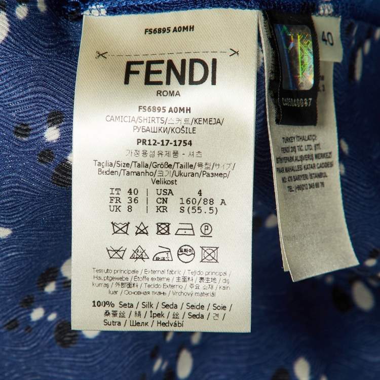 Pre Owned Fendi Navy Blue Printed Silk Blend Top & Skirt Set S/M