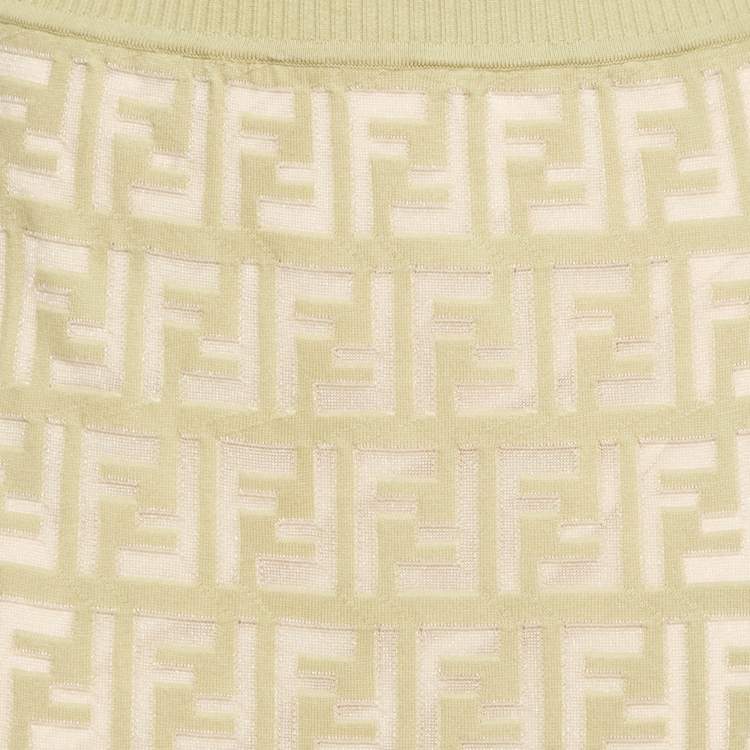 Pre Owned Fendi Green/Cream FF Stretch Knit Pencil Skirt M