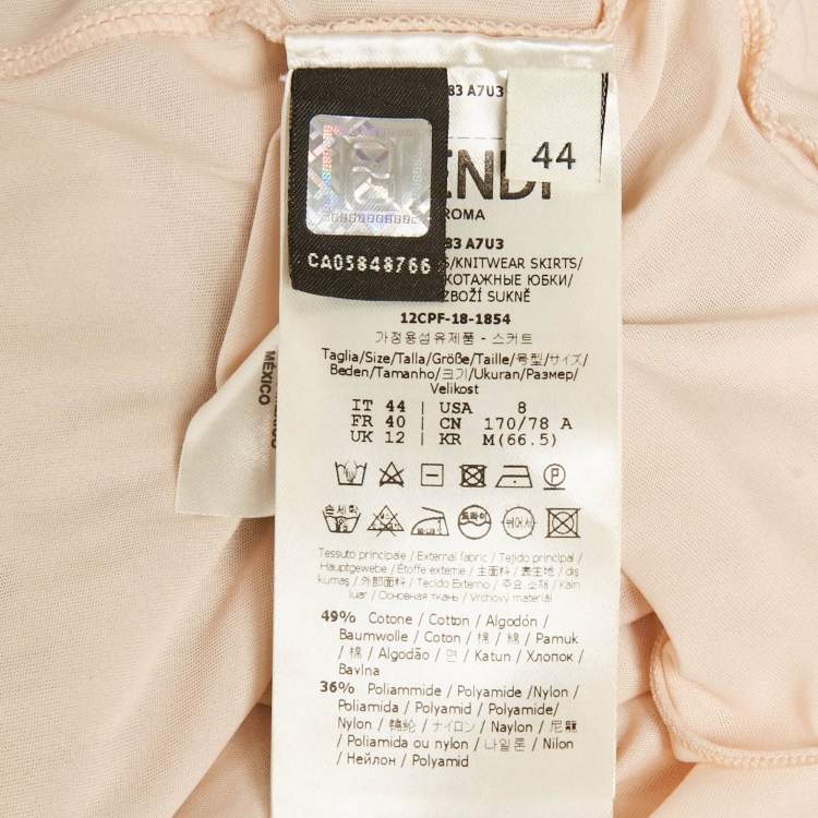 Pre Owned Fendi Green/Cream FF Stretch Knit Pencil Skirt M