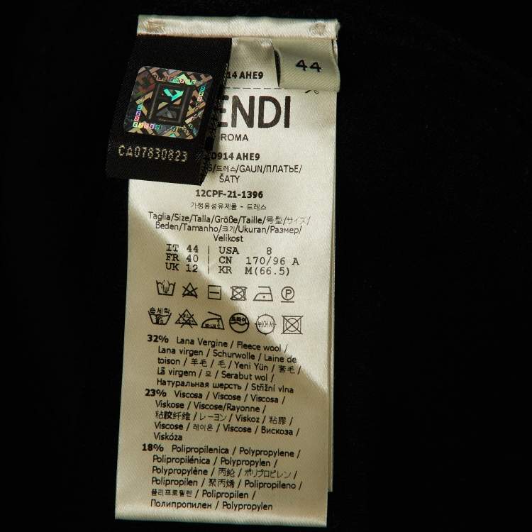 Pre Owned Fendi Black Pattered Knit Short Dress M