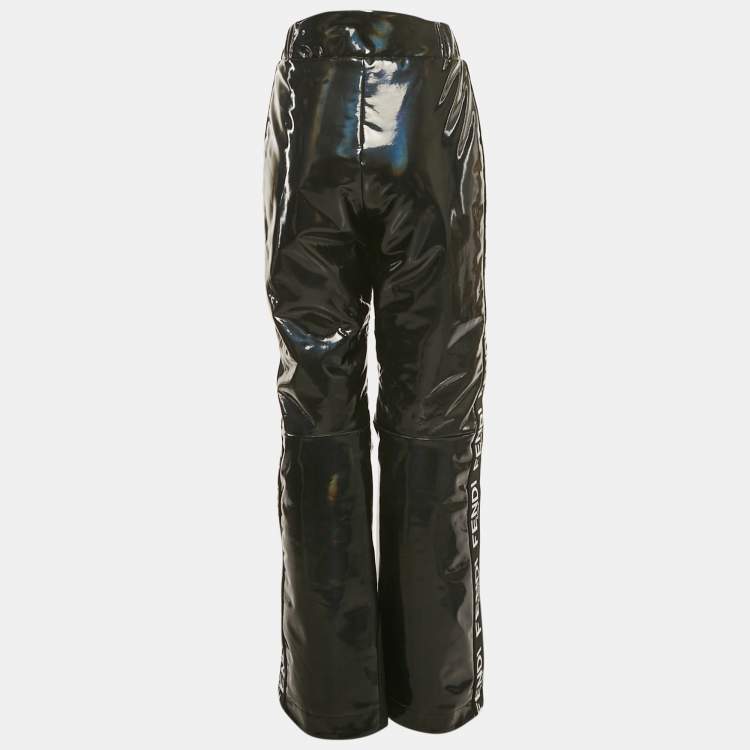 مملوكة مسبقًا Fendi Black Logo Strip Holographic Synthetic Ski Pants L