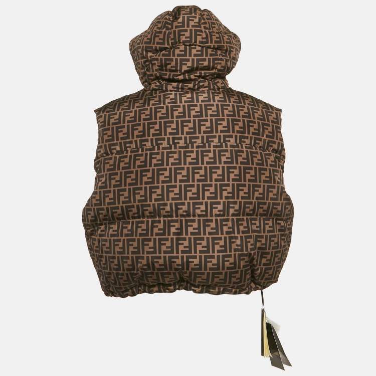 Pre Owned Fendi Brown/Blue FF Zucca Pattern Synthetic Reversible Biker Jacket M