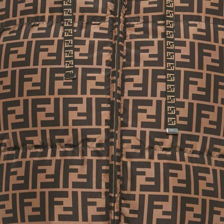 Pre Owned Fendi Brown/Blue FF Zucca Pattern Synthetic Reversible Biker Jacket M