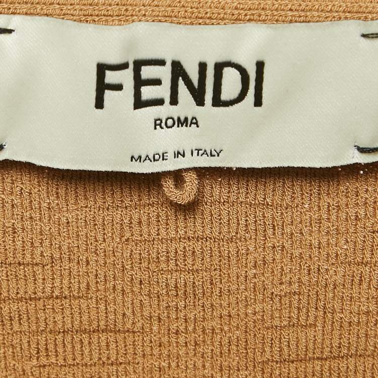 مملوكة مسبقًا Fendi Beige FF Logo Pattern Stretch Knit Pencil Skirt S