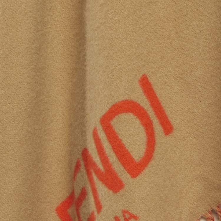 Pre Owned Fendi Brown/Orange Cashmere Fringed Poncho One Size 