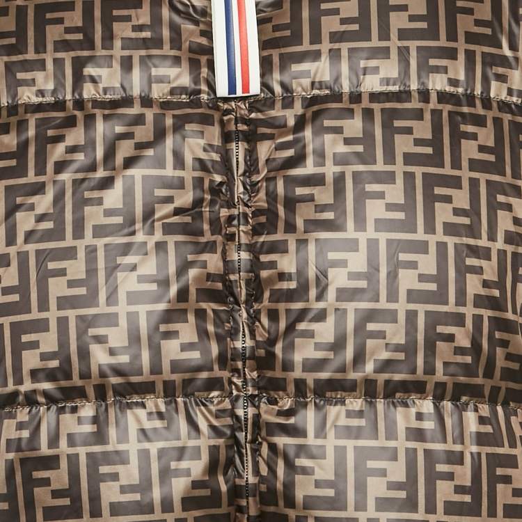 Pre Owned Fendi x Fila Blue/Brown Zucca Print Synthetic Reversible Down Jacket M