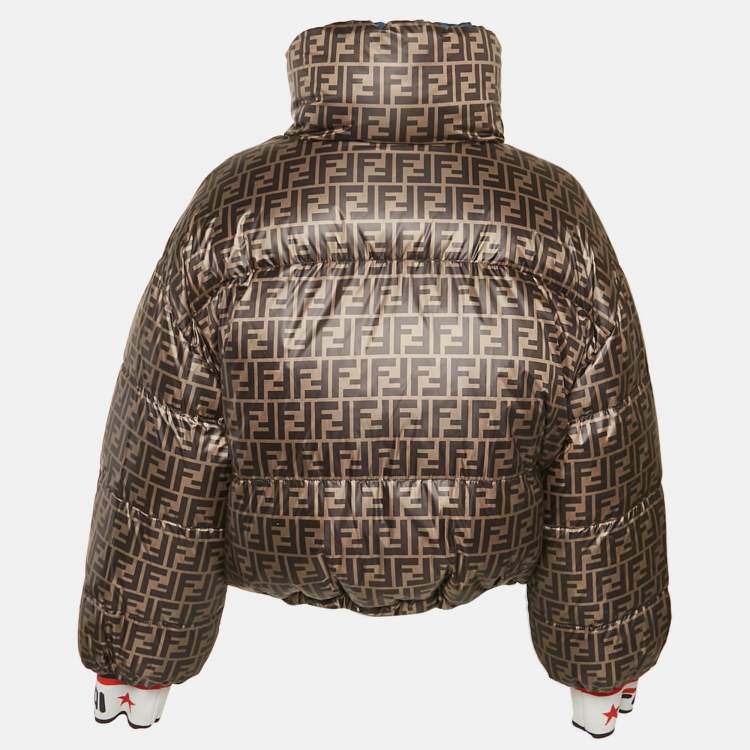 Pre Owned Fendi x Fila Blue/Brown Zucca Print Synthetic Reversible Down Jacket M