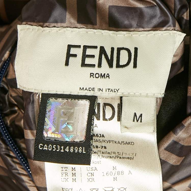 Pre Owned Fendi x Fila Blue/Brown Zucca Print Synthetic Reversible Down Jacket M