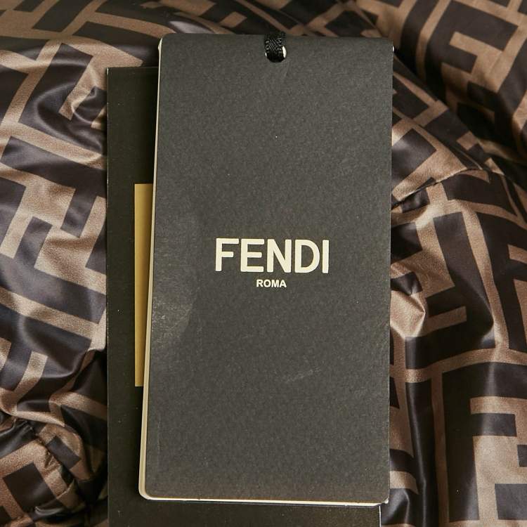 Pre Owned Fendi x Fila Blue/Brown Zucca Print Synthetic Reversible Down Jacket M