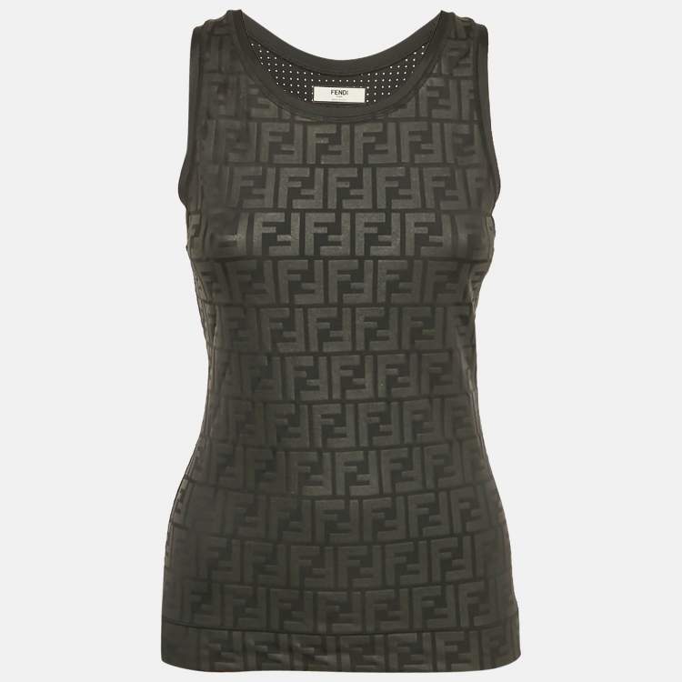 Pre Owned Fendi Black Zucca Jersey Tank Top M