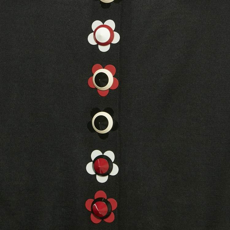 Pre Owned Fendi Black Cashmere Knit Floral Detail Cardigan M