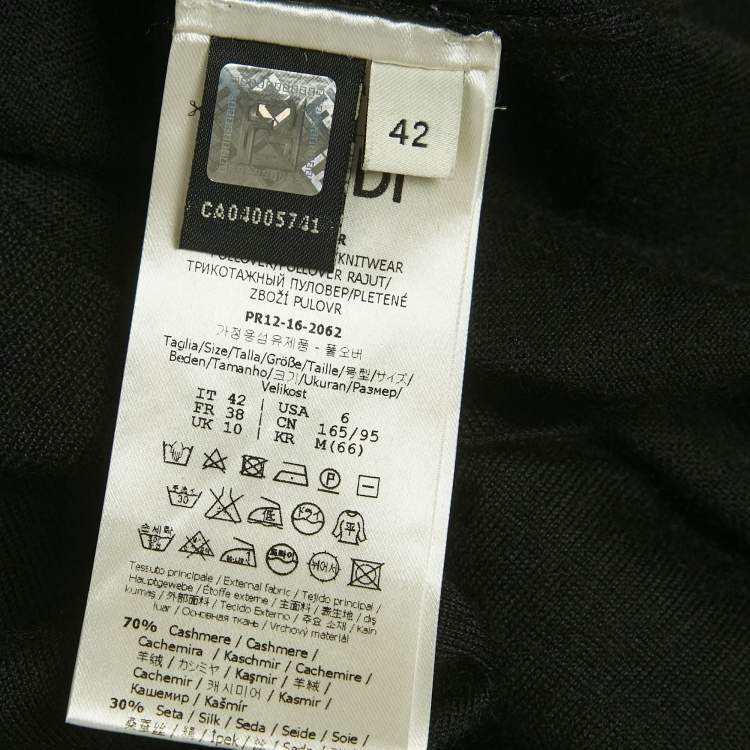 Pre Owned Fendi Black Cashmere Knit Floral Detail Cardigan M