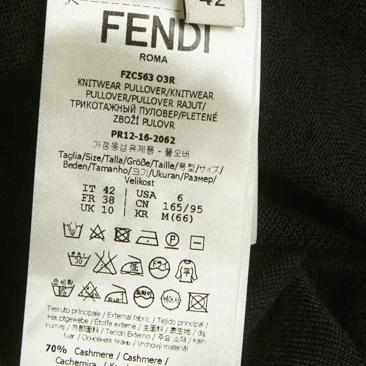 Pre Owned Fendi Black Cashmere Knit Floral Detail Cardigan M