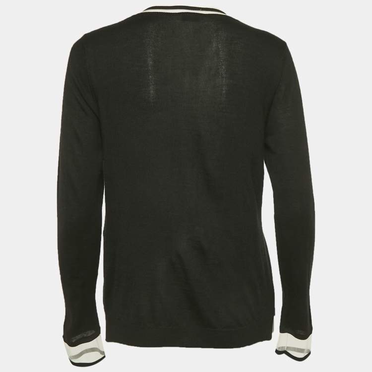 Pre Owned Fendi Black Cashmere Knit Floral Detail Cardigan M