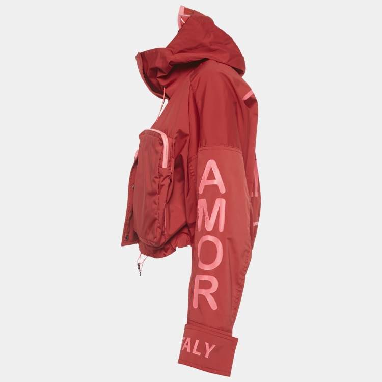 Pre Owned Fendi Red Synthetic Amor Short Hooded Jacket XS