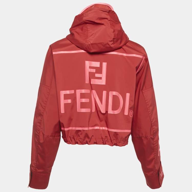 Pre Owned Fendi Red Synthetic Amor Short Hooded Jacket XS