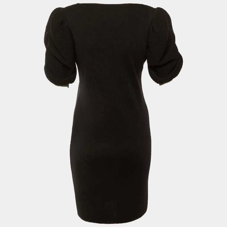 Pre Owned Fendi Black Merino Wool Puff Sleeve Knee Length Dress M