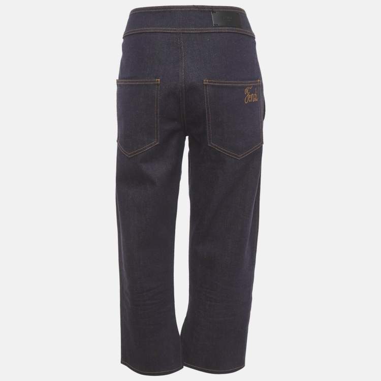 Pre Owned Fendi Dark Blue Denim Pleated High Rise Jeans S/Waist 25"