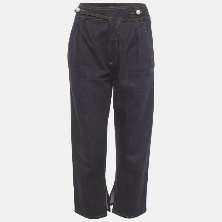 Pre Owned Fendi Dark Blue Denim Pleated High Rise Jeans S/Waist 25"