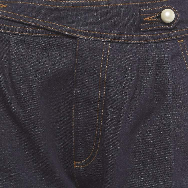 Pre Owned Fendi Dark Blue Denim Pleated High Rise Jeans S/Waist 25"