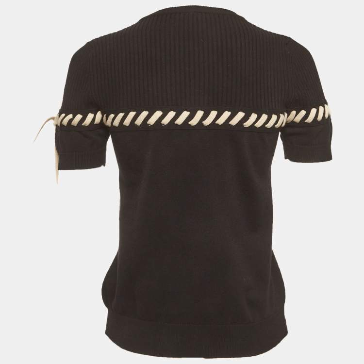 Pre Owned Fendi Black Rib Knit Lace-Up Top S