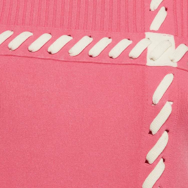 Pre Owned Fendi Pink Rib Knit Lace-Up Top S