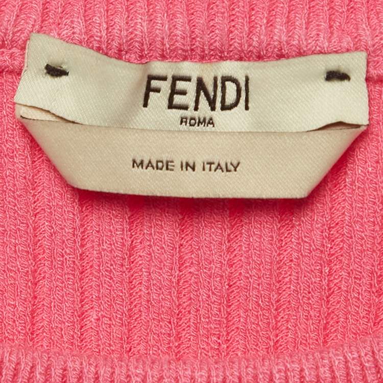 Pre Owned Fendi Pink Rib Knit Lace-Up Top S