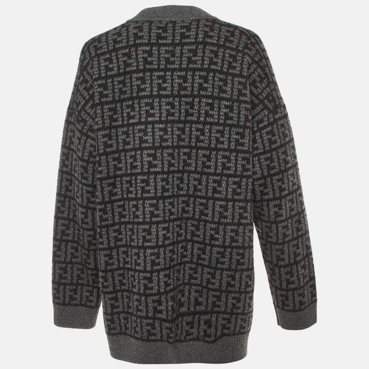 Pre Owned Fendi Grey/Black FF Monogram Cashmere Mock Neck Pullover M