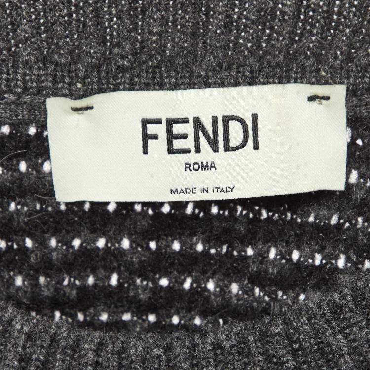 Pre Owned Fendi Grey/Black FF Monogram Cashmere Mock Neck Pullover M