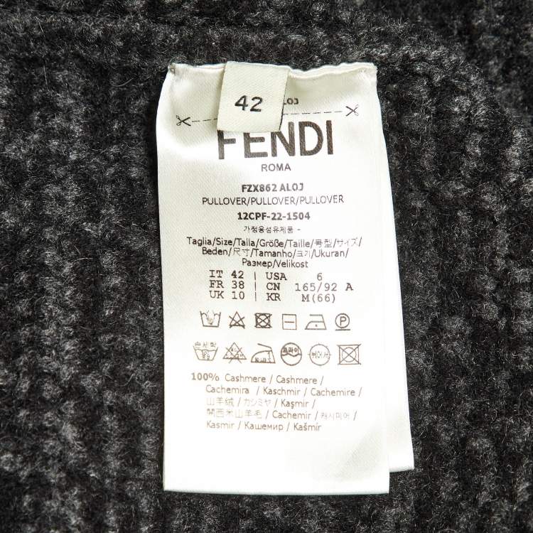 Pre Owned Fendi Grey/Black FF Monogram Cashmere Mock Neck Pullover M