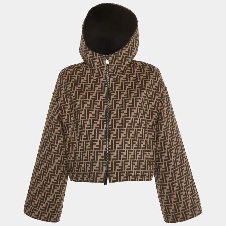 Pre Owned Fendi Black Wool Zucca Monogram Reversible Jacket S