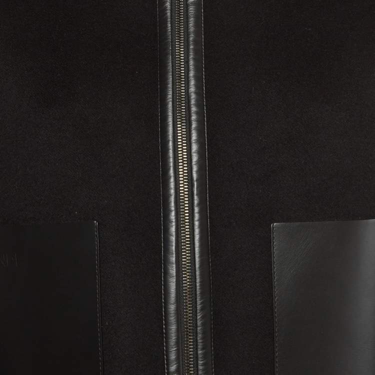 Pre Owned Fendi Black Wool Zucca Monogram Reversible Jacket S