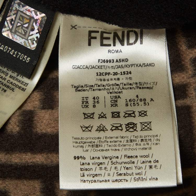 Pre Owned Fendi Black Wool Zucca Monogram Reversible Jacket S