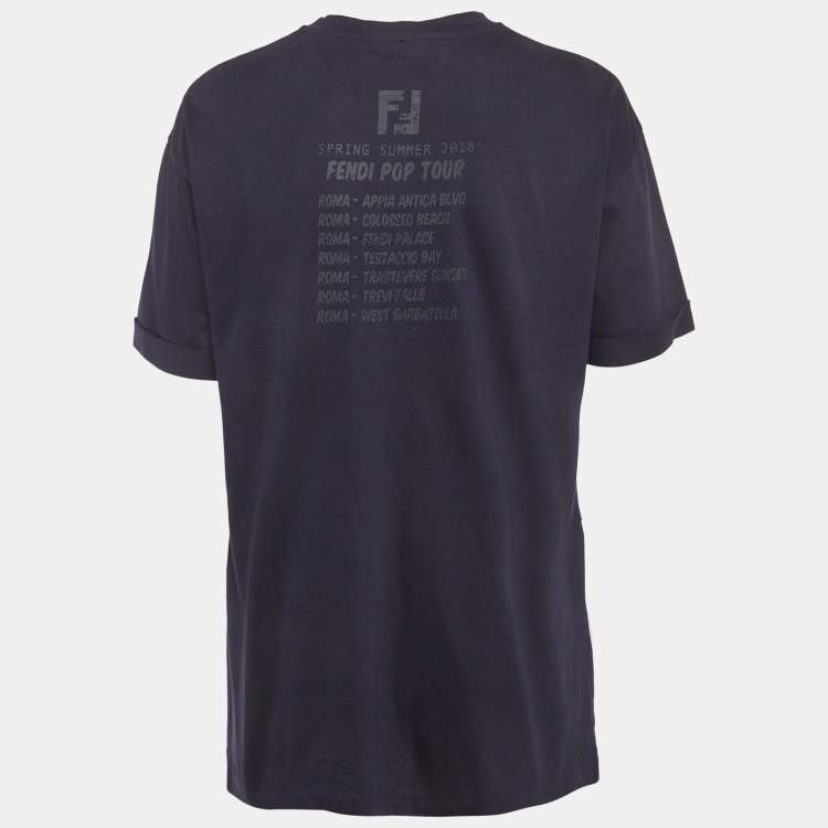 Pre Owned Fendi Navy Blue Palace Print Jersey T-Shirt S