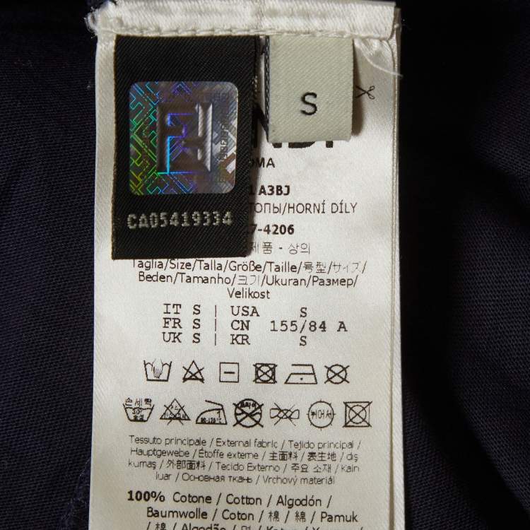 Pre Owned Fendi Navy Blue Palace Print Jersey T-Shirt S