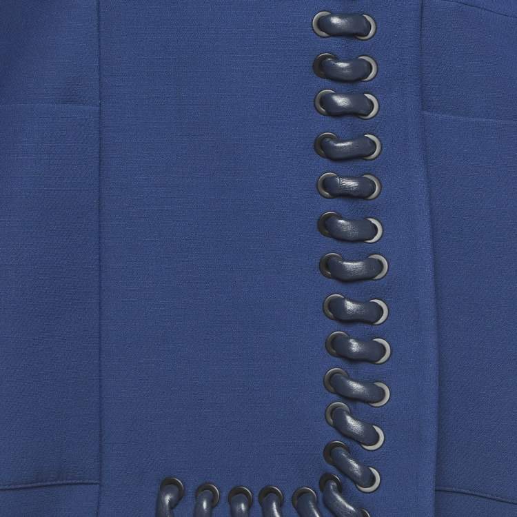 Pre Owned Fendi Blue Silk Blend Waist Cut-Out Jacket Dress M