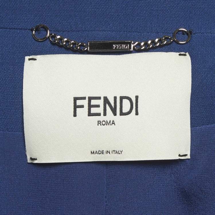 Pre Owned Fendi Blue Silk Blend Waist Cut-Out Jacket Dress M