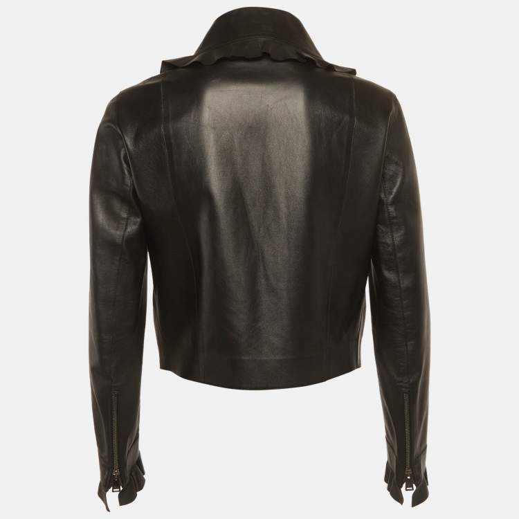 Pre Owned Fendi Black Floral Embellished Leather Biker Jacket M