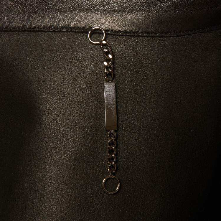 Pre Owned Fendi Black Floral Embellished Leather Biker Jacket M