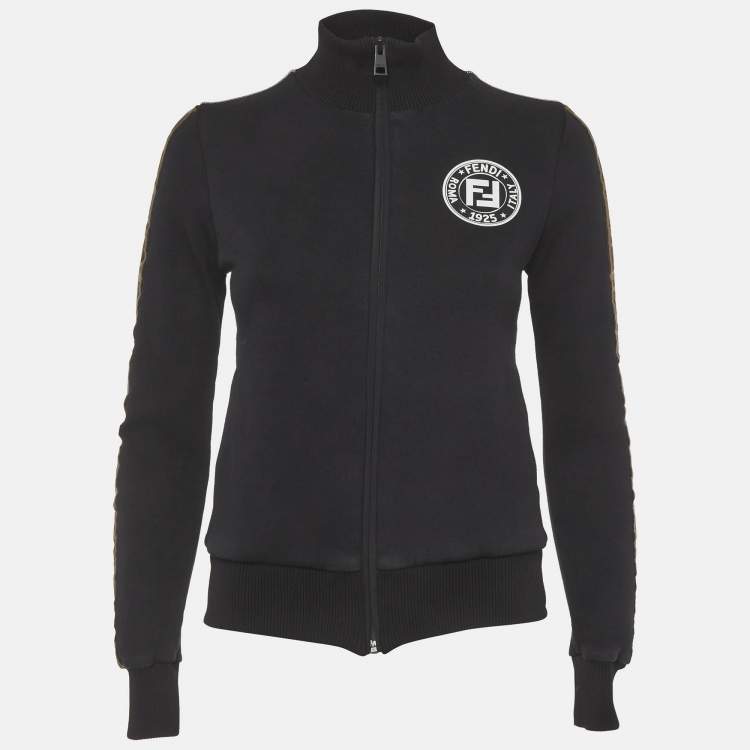 Pre Owned Fendi Black Jersey FF Logo Detail Track Jacket S
