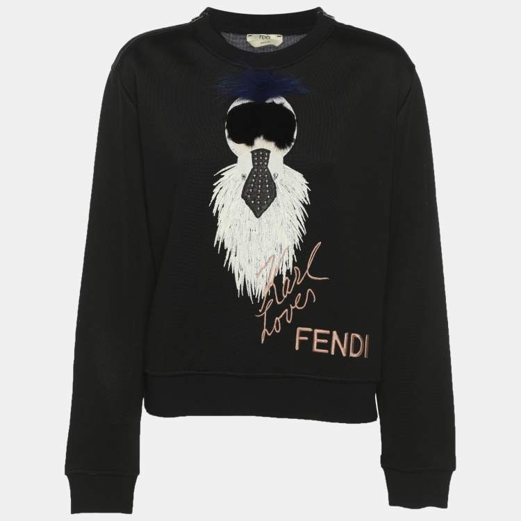 Pre Owned Fendi Black Jersey Mink Fur Trim Karlito Sweatshirt S