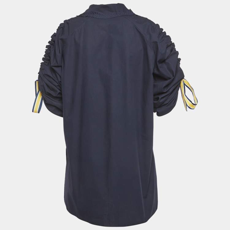 Pre Owned Fendi Navy Blue Cotton Scrunched Sleeves Shirt M