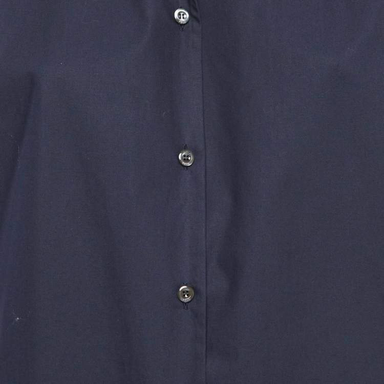 Pre Owned Fendi Navy Blue Cotton Scrunched Sleeves Shirt M