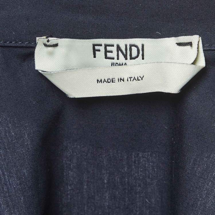 Pre Owned Fendi Navy Blue Cotton Scrunched Sleeves Shirt M