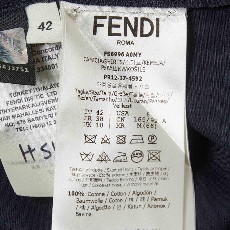 Pre Owned Fendi Navy Blue Cotton Scrunched Sleeves Shirt M