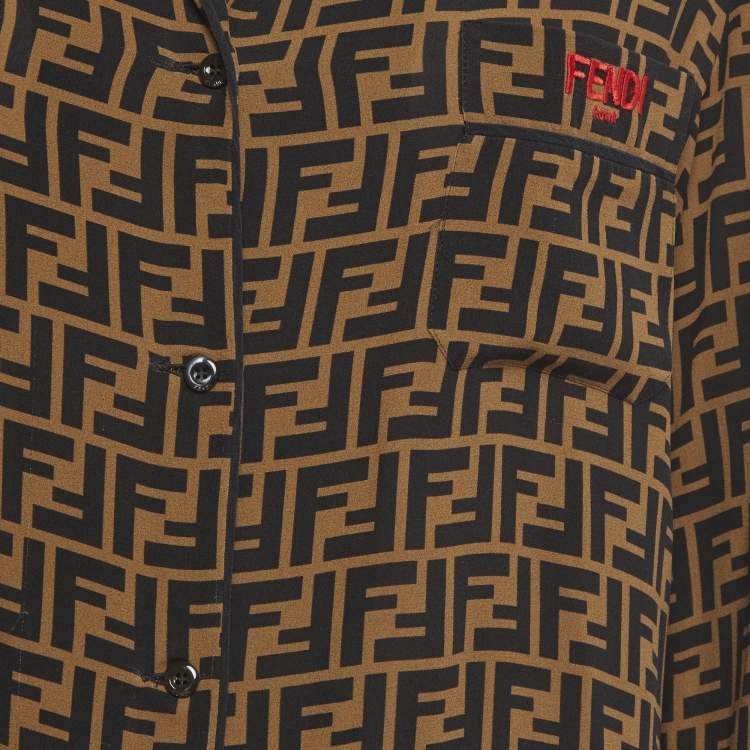 Pre Owned Fendi Brown FF Silk Long Sleeve Shirt S