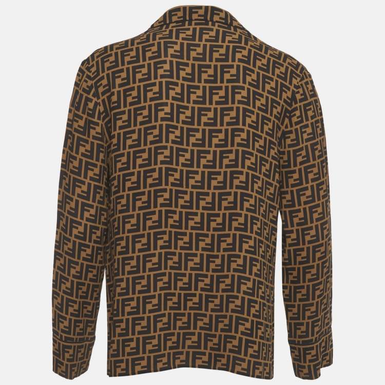 Pre Owned Fendi Brown FF Silk Long Sleeve Shirt S