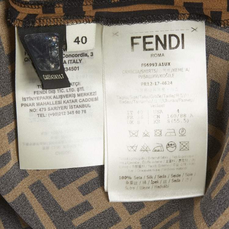 Pre Owned Fendi Brown FF Silk Long Sleeve Shirt S