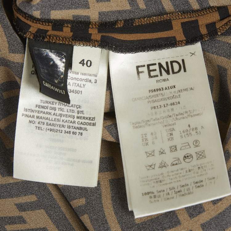 Pre Owned Fendi Brown FF Silk Long Sleeve Shirt S
